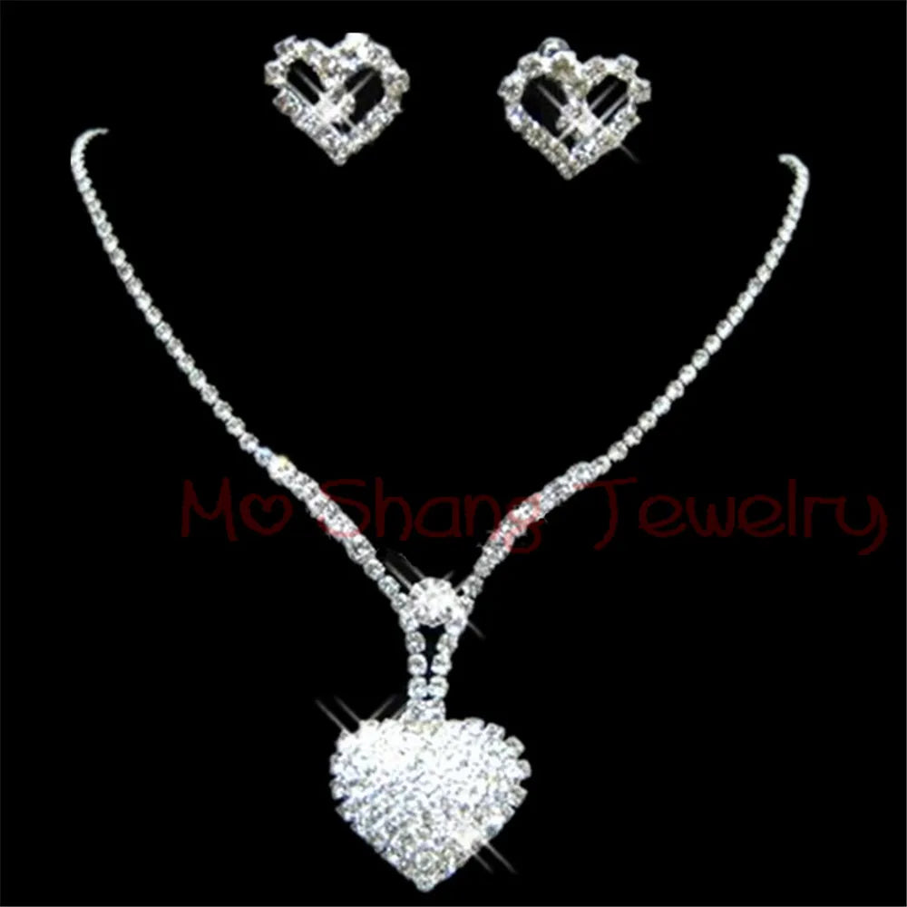 2020 Newest White Crystal Rhinestones Silver Plated Fashion V Collar Necklace&Earrings Jewelry Set Formal Party Prom Jewelry