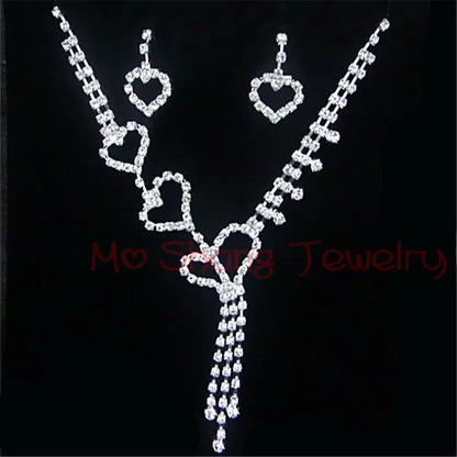 2020 Newest White Crystal Rhinestones Silver Plated Fashion V Collar Necklace&Earrings Jewelry Set Formal Party Prom Jewelry