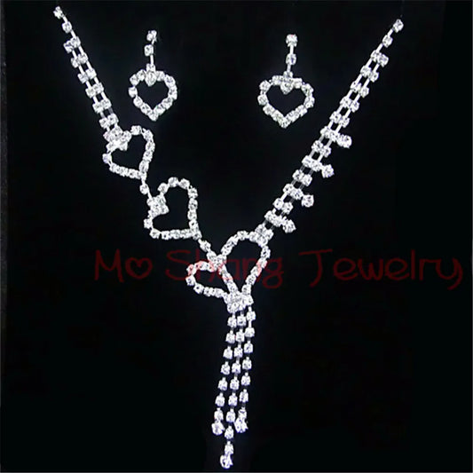 2020 Newest White Crystal Rhinestones Silver Plated Fashion V Collar Necklace&Earrings Jewelry Set Formal Party Prom Jewelry