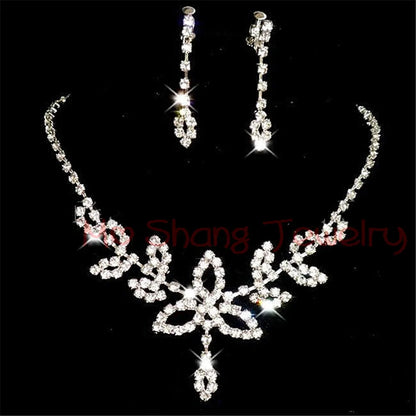 2020 Newest White Crystal Rhinestones Silver Plated Fashion V Collar Necklace&Earrings Jewelry Set Formal Party Prom Jewelry