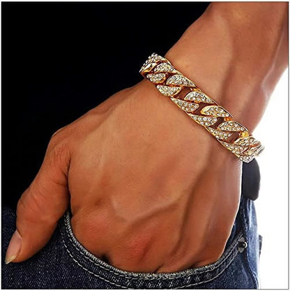 Blinged Out Cuban Necklace W/ Matching Bracelet and Fire Iced Out Timepiece - Boujee 3Pc Set - 2023 CNBW (ST10226 Gld/Gld)