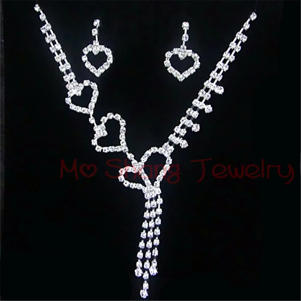 2020 Newest White Crystal Rhinestones Silver Plated Fashion V Collar Necklace&Earrings Jewelry Set Formal Party Prom Jewelry